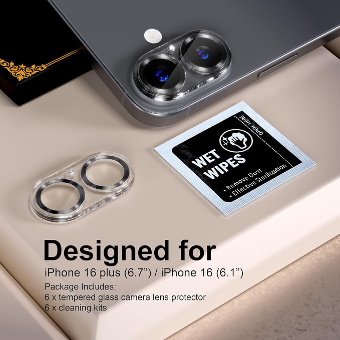 beuxece for 6 Pack iPhone 16 / iPhone 16 Plus Camera Lens Protector 9H Tempered - Image 2