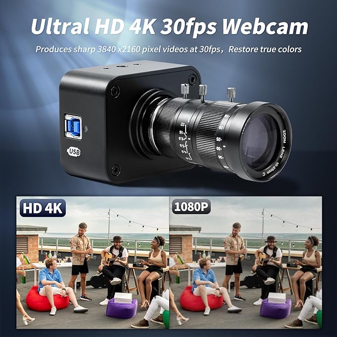MOKOSE USB Camera 4K, USB3.0 Manual Focus Webcam - Image 2