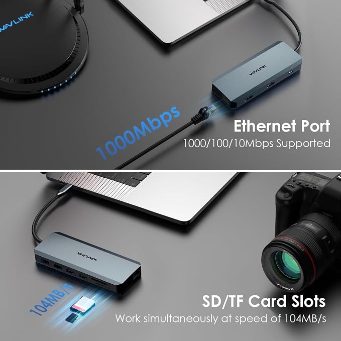 WAVLINK USB C Docking Station Dual Monitor, USB-C Hub Laptop Triple Display - Image 8