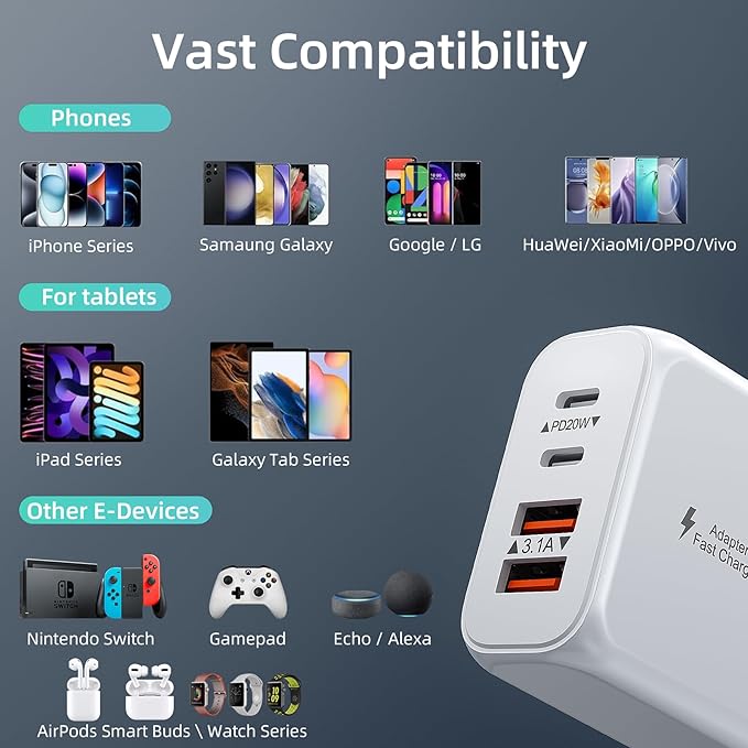 40W USB C Charger Block, 2 Pack 4-Ports Type C Fast Charging Cubes PD USBC Wall - Image 3