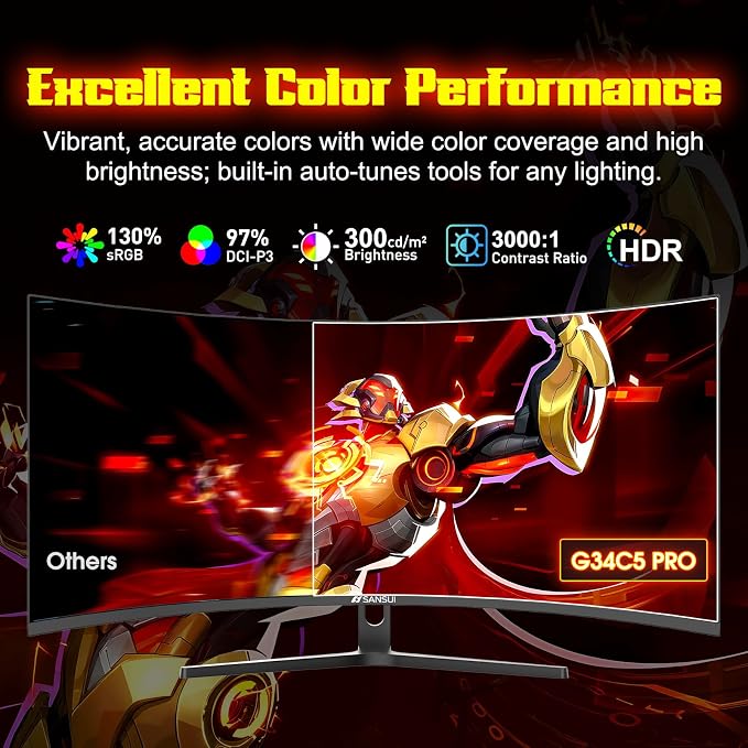 SANSUI 34 Inch 3440x1440P 240Hz Ultrawide UWQHD Gaming Monitor, 21:9 2K Curved - Image 7
