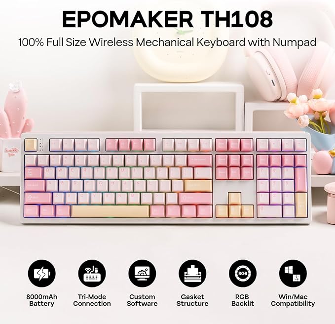 EPOMAKER TH108 Full Size Mechanical Keyboard, Wireless Gaming Keyboard - Image 2