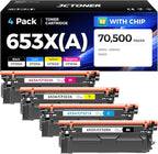 653X 653A Toner Cartridge Set 4-Pack High Yield Replacement by JCTONER