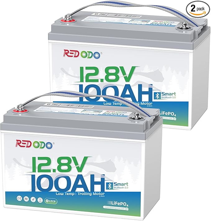 Redodo 2 Pack 12V 100Ah Group 31 Bluetooth LiFePO4 Battery, Low Temp Cutoff by PrimeDayRedodoSaveup55