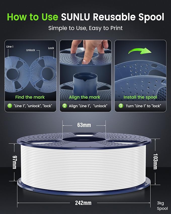 SUNLU Large Spool 3KG PETG Filament, 3D Printer Filament PETG 1.75mm, Less - Image 8