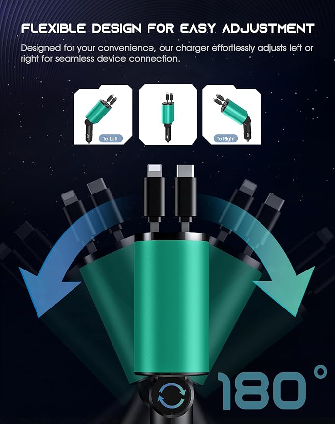 Retractable Car Phone Charger, 4 in 1 Fast Charge Car Phone Charger - Image 4