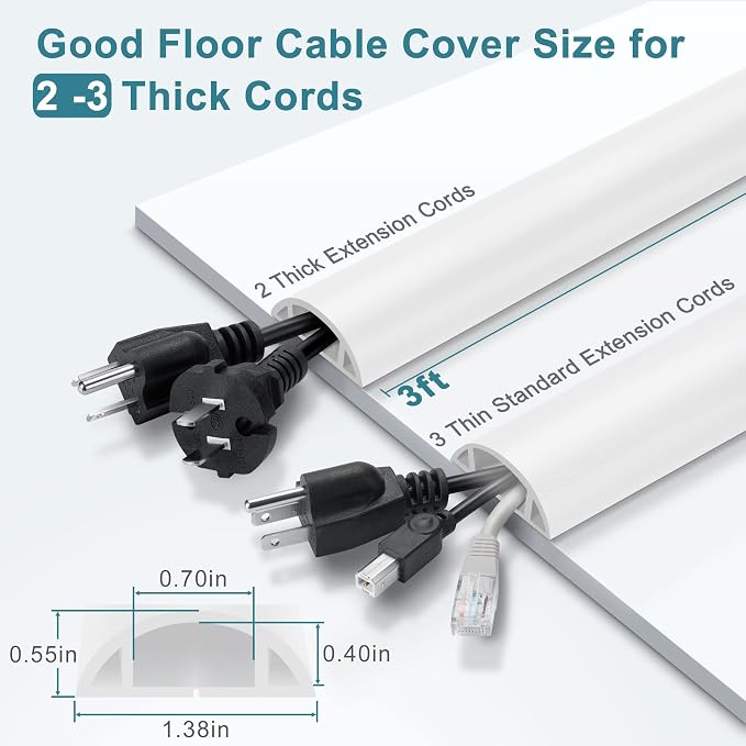 Cord Hider Floor - 3FT White Cord Cover - Image 2