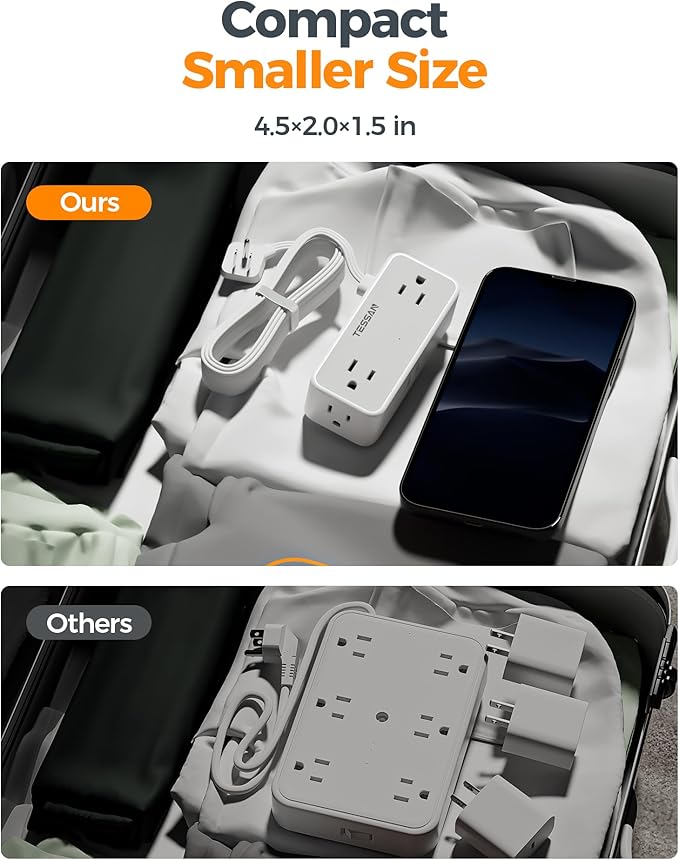 Flat Extension Cord 15 FT, TESSAN Surge Protector Power Strip - Image 7