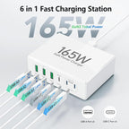165W USB C Charging Station Hub, 6 Port PD GaN Fast Wall Charger Block Type C - Image 2