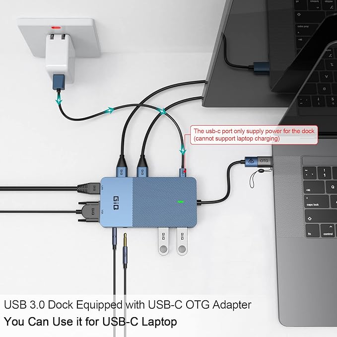 USB Docking Station GIQ USB C hub USB 3.0 to Dual HDMI VGA Adapter Triple - Image 5
