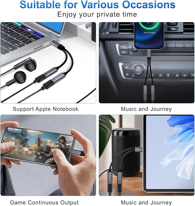 USB C Splitter，2 in 1 USB C Headphone and Charger Adapter Audio Dongle Cable - Image 8