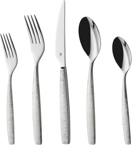 Premium 18/10 Stainless Steel Flatware – Fidenza, Fidenza Hammered, Marettimo, Marettimo Hammered, and Mezzano Engraved collections (80-Piece, Mezzano Engraved)