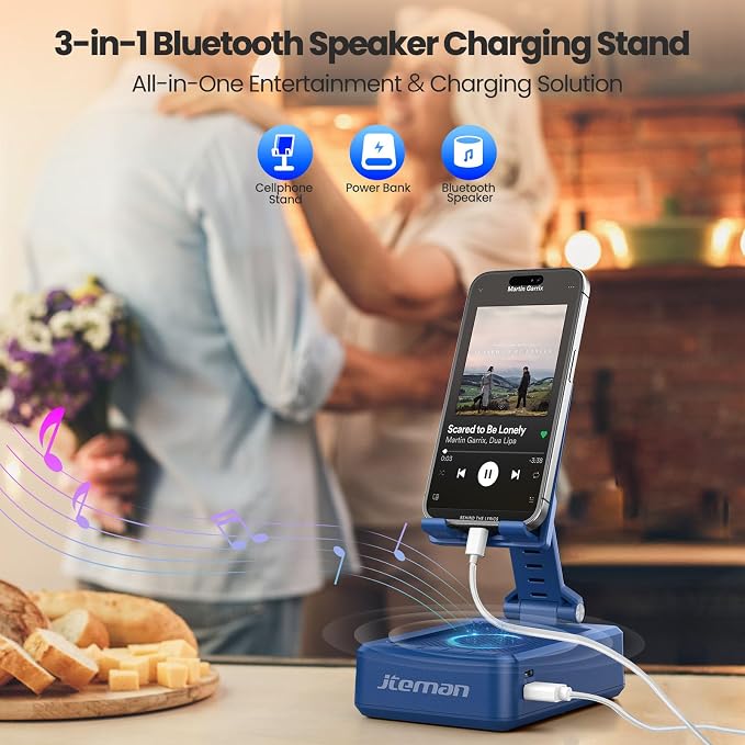 JTEMAN Cell Phone Stand with Bluetooth Speaker and Charging Function, Birthday - Image 2