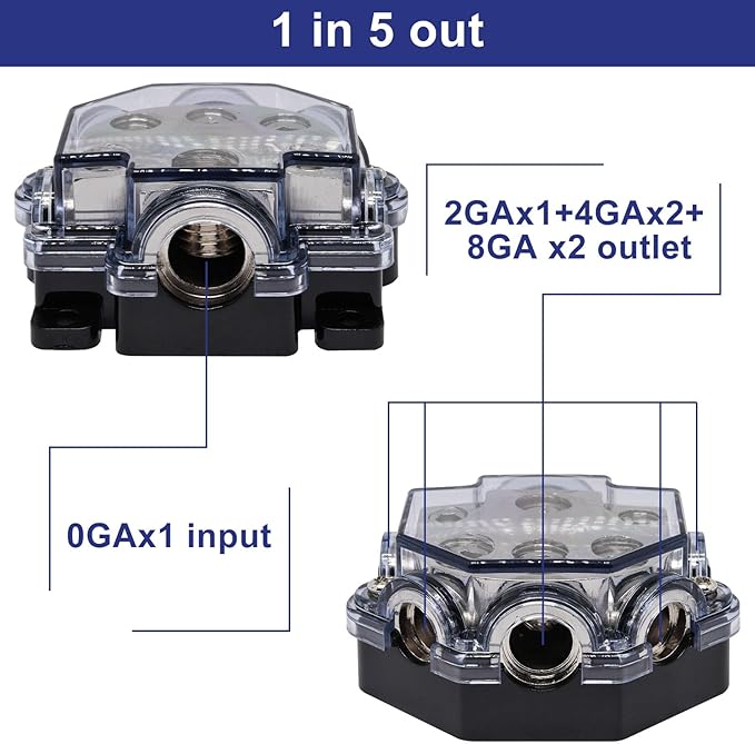 2pc Power Distribution Block Car Audio 1 in 5 Ways Out Car Audio Distributions - Image 4