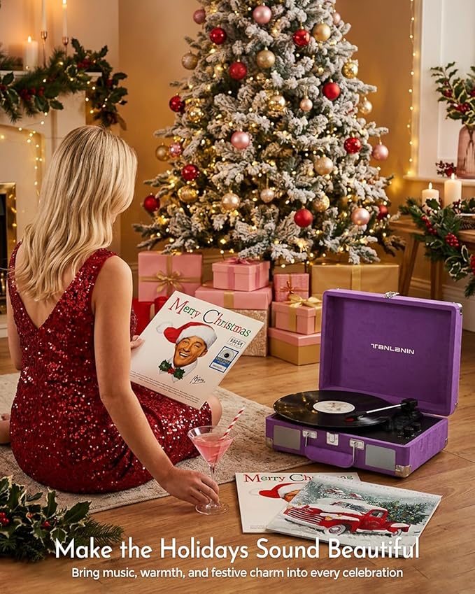 Purple Velvet Suitcase Vinyl Record Player - Image 8