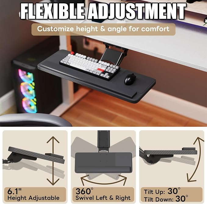 yeshine Under Desk Keyboard Tray Slide Out, Height Adjustable Computer Keyboard - Image 3