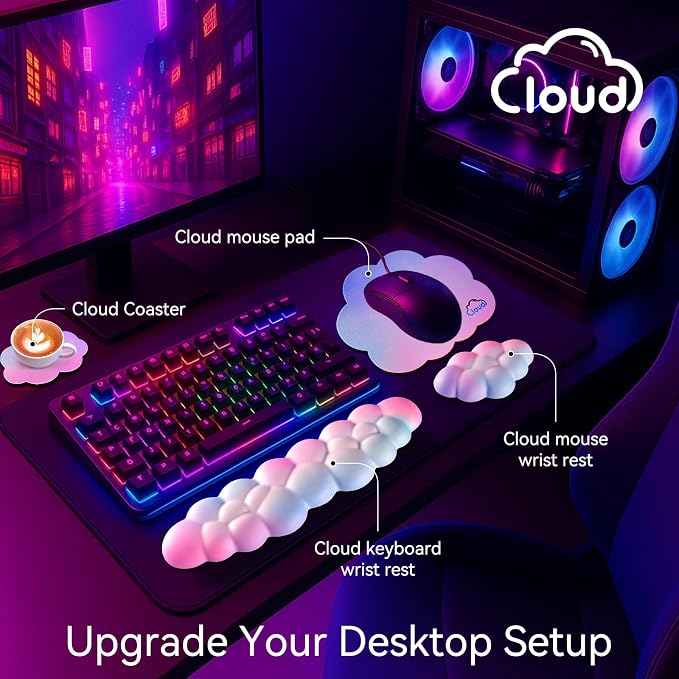 Cloud Wrist Rest for Computer Keyboard, 4-in-1 Memory Foam Leather Cloud - Image 2