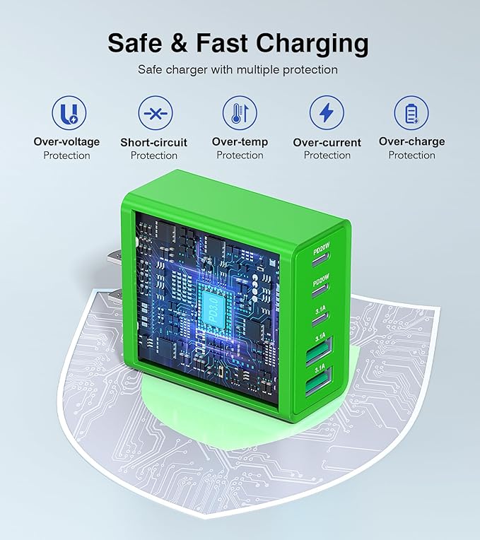 2 Pack 50W USB C Fast Charger Block, 5-Port Type C Wall Charger Brick, 2 USB A - Image 7