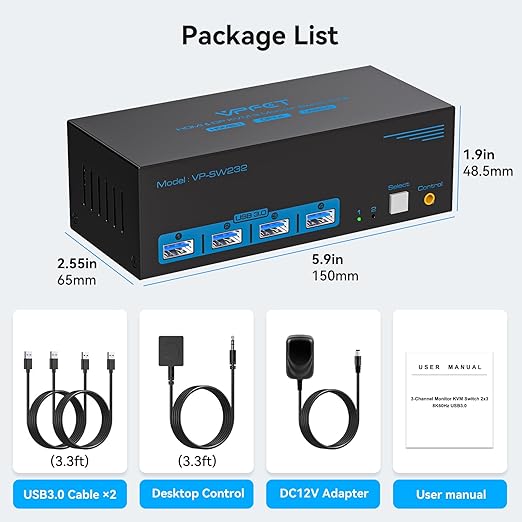 8K@60Hz HDMI Displayport KVM Switch 3 Monitors 2 Computers 4K@120Hz Triple - Image 7