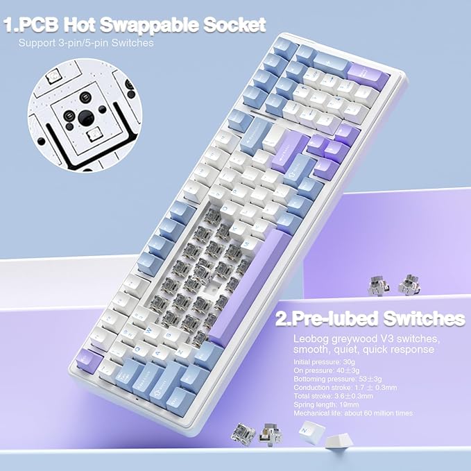 AULA F99 Wireless Mechanical Keyboard, Tri-Mode BT5.0/2.4GHz/USB-C Hot - Image 5