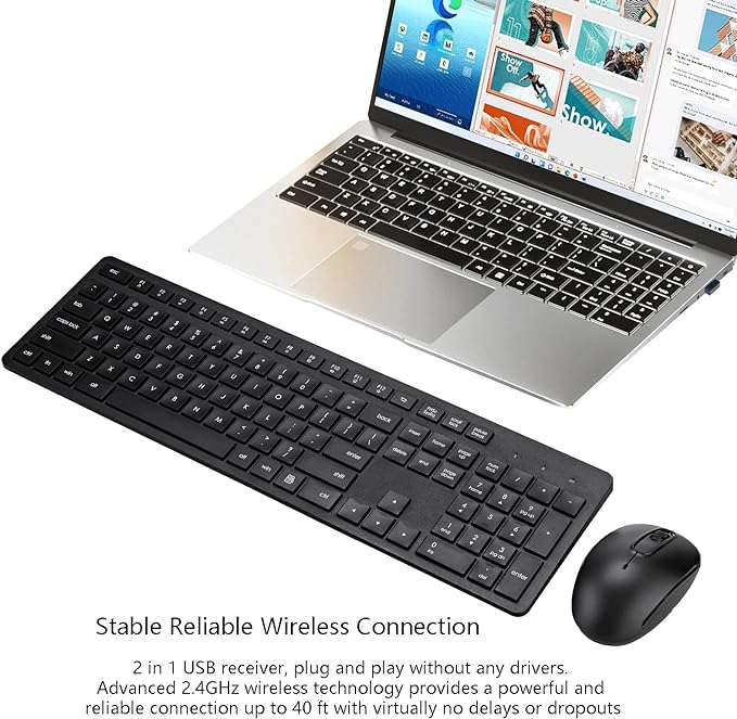 Wireless Keyboard and Mouse Combo, 2.4G Silent Cordless Keyboard Mouse Combo - Image 2