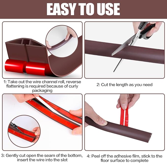 Floor Cord Cover Cavity 0.8"x0.37" Self Adhesive Cord Hider, 3.3FT Low Profile - Image 8