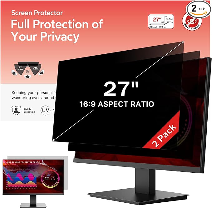 bersem 2 Pack 27 inch Removable Computer Privacy Screen Filter by BERSEM