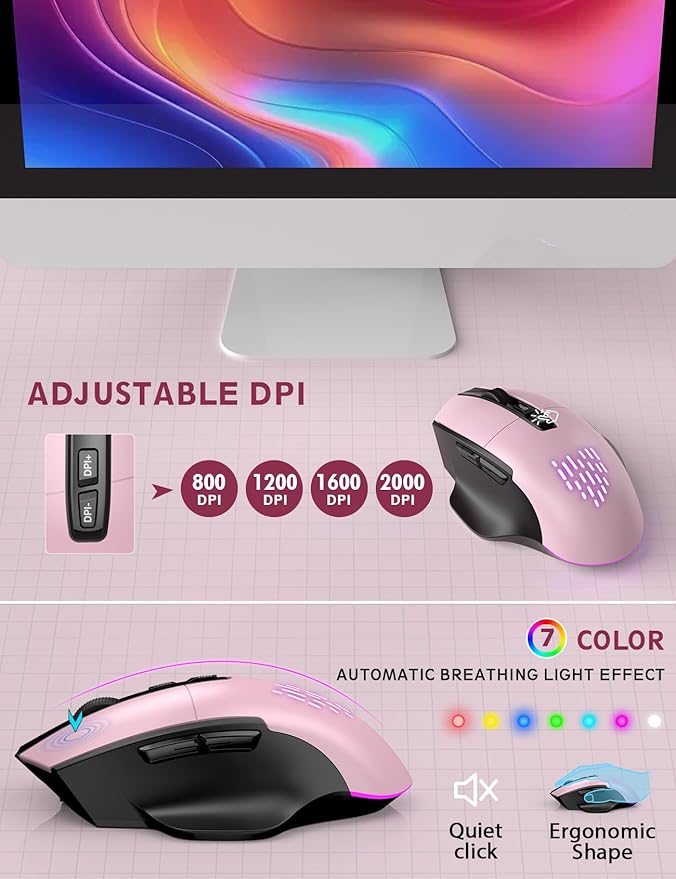 Wireless Keyboard and Mouse Backlits, Wrist Rest, LED Mouse, Rechargeable - Image 4