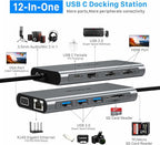 USB C Docking Station, 12 in 1 Displaylink USB 3.0 to USB-C Dock Dual Monitor - Image 2