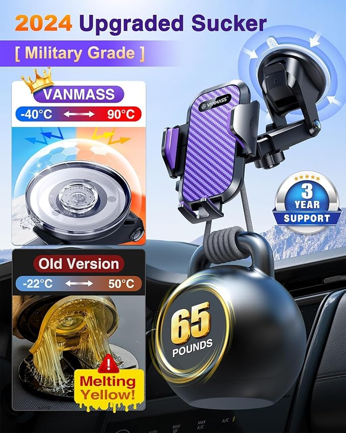 VANMASS True Military-Grade Car Phone Holder Strongest Suction & Clip Cell - Image 3