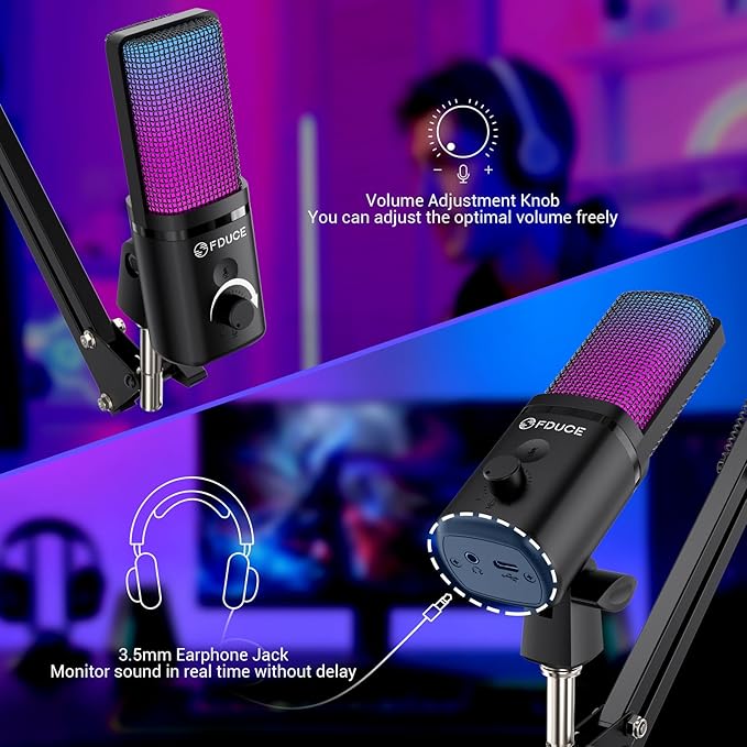 FDUCE Gaming USB Microphone, RGB Condenser mic - Image 3