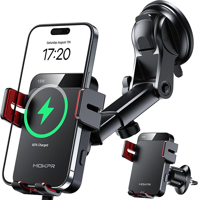 MOKPR Wireless Car Charger, 15W Auto Clamping Car Charger Dash Windshield Air by MOKPR