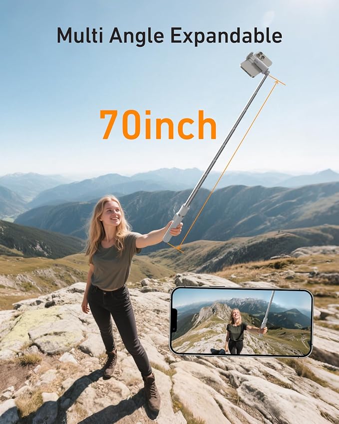 TELESIN 70" Phone Tripod Stand, Gravity-Activated Auto-Open Selfie Stick - Image 4