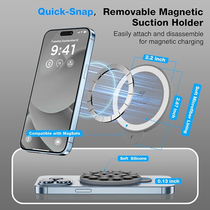 Magnetic Suction Cup Mount for MagSafe Case, Silicone Hands-Free Grip Holder - Image 3