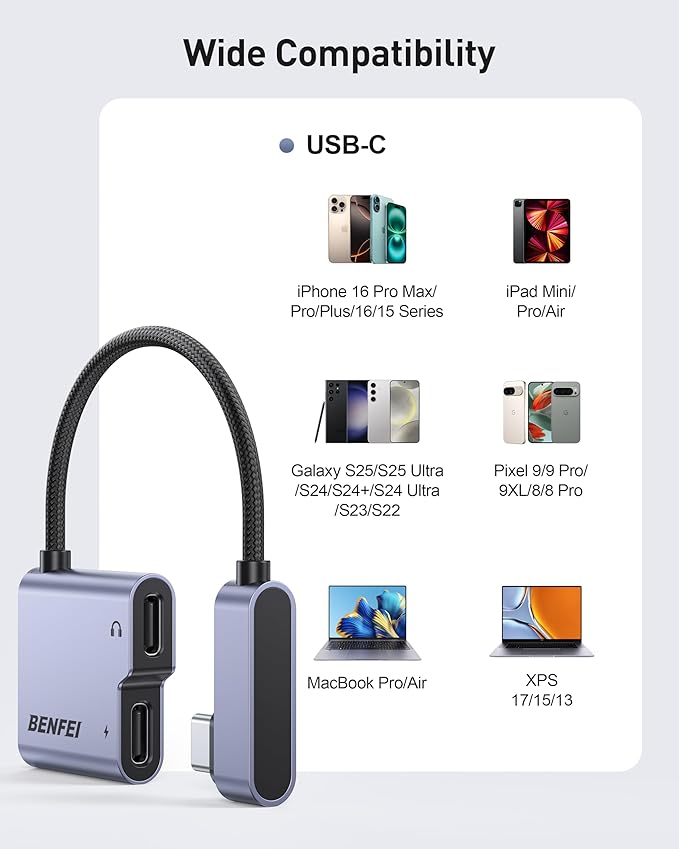 BENFEI USB C Splitter 1 in 2 Out Dual USB C Audio Jack Adapter - Image 6