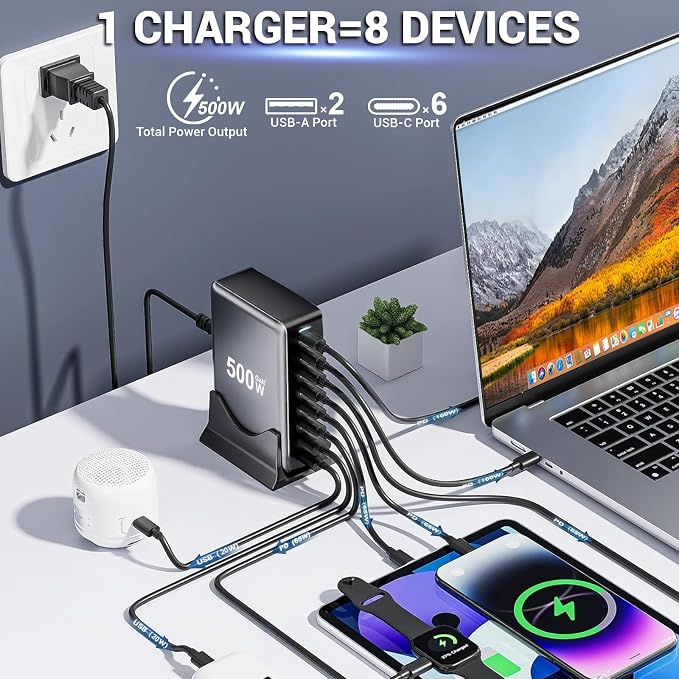 500W USB C Fast Charger Block, 8 Port Charging Station, GaN Ⅲ Multi Port - Image 7