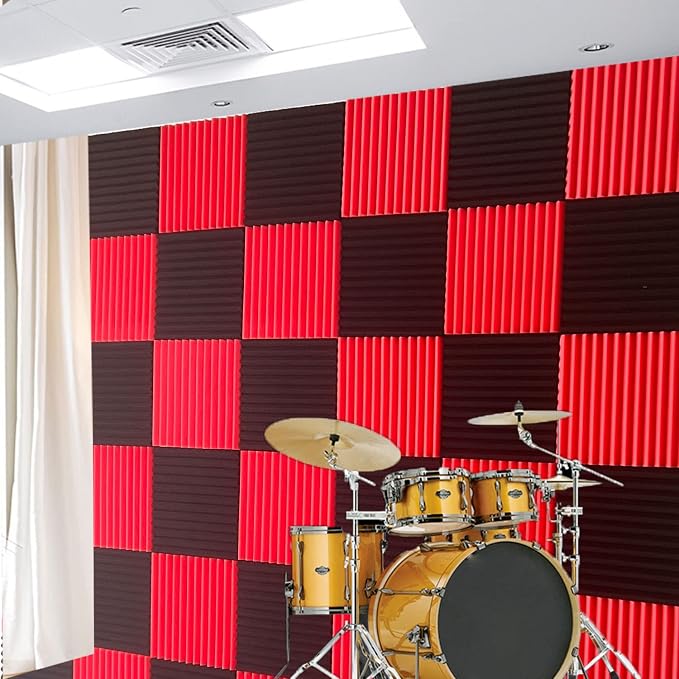 96 Pack Black/RED 12 "X 12 "X1" Acoustic Panels Studio Soundproofing Foam Wedge - Image 4