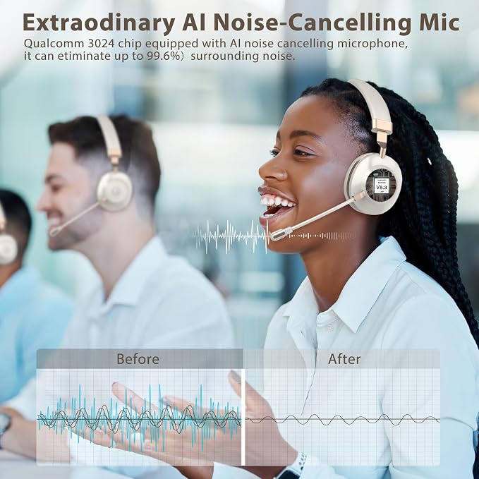 Wireless Headset, AI Noise Canceling Mic & USB Dongle, 45 Hrs Working Time V5.3 - Image 2
