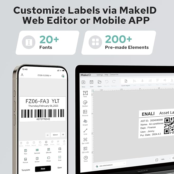 Makeid D50 Industrial Label Printer, Desktop Label Maker 2" Print Head - Image 7