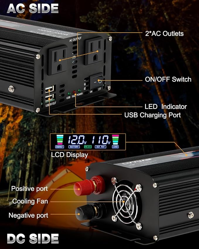 LVYUAN 1500W Car Power Inverter 12V to 110V DC to AC - Image 2
