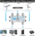 4 Way Coaxial Cable Splitter, Support 10-2602MHz, RG6 Compatible, Nickel-Plated - Image 2