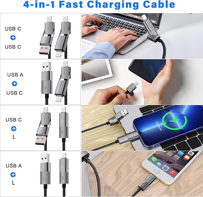 4 in 1 USB C Cable, PD 65W 27W, Round Braided, Compatible - Image 2