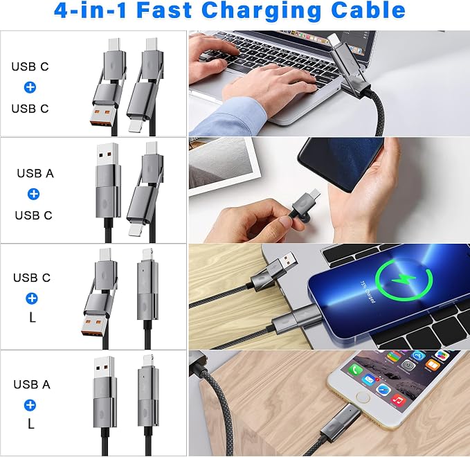 2Pack 4 in 1 USB C Cable Fast Charging PD 65W 27W Multi Charger Cord - Image 3