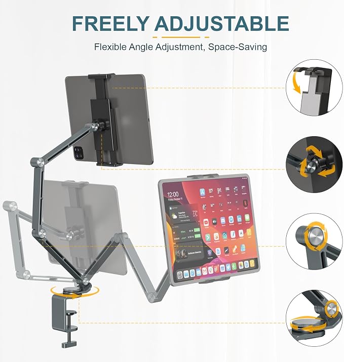 Tablet Stand Holder, Adjustable Foldable Tablet Arm iPad Desk Mount - Image 3