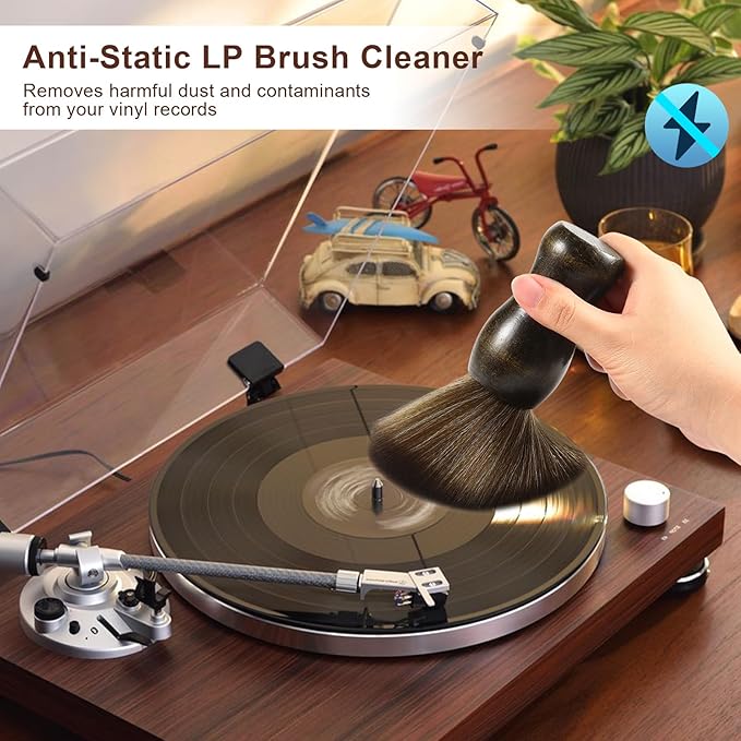 2 Pack Vinyl Turntable Wood Record Cleaning Brushes, Anti-Static Record Brush - Image 2