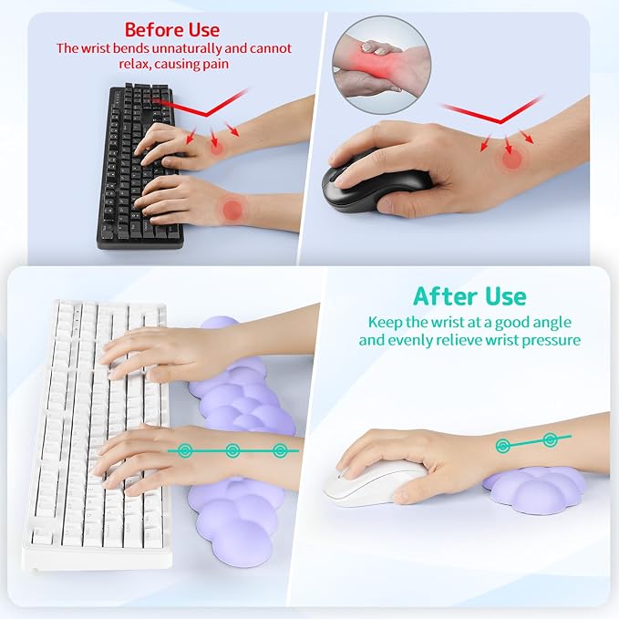 Cloud Wrist Rest for Keyboard and Mouse, Memory Foam PU Leather Keyboard Wrist - Image 3