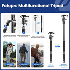Fotopro 59" Carbon Fiber Travel Tripod, Lightweight Compact Camera Tripod - Image 3