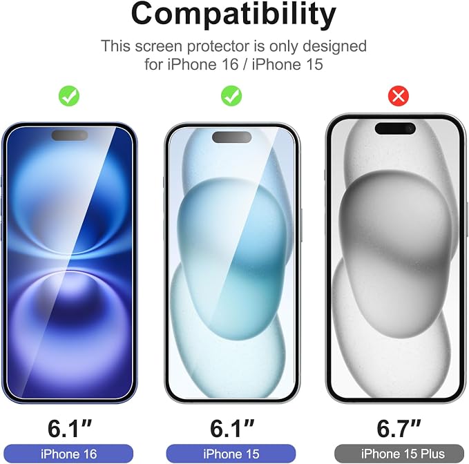 NEW'C 3 Pack Designed for iPhone 16, iPhone 15 Screen Protector, Enhanced - Image 2
