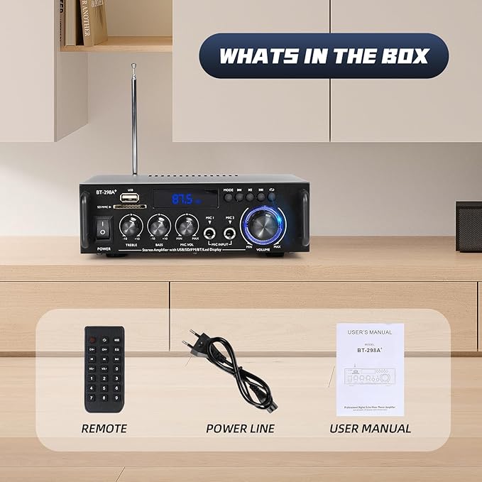 Stereo Audio Amplifier, 300W Home 2 Channel Wireless Bluetooth 5.0 Power - Image 8