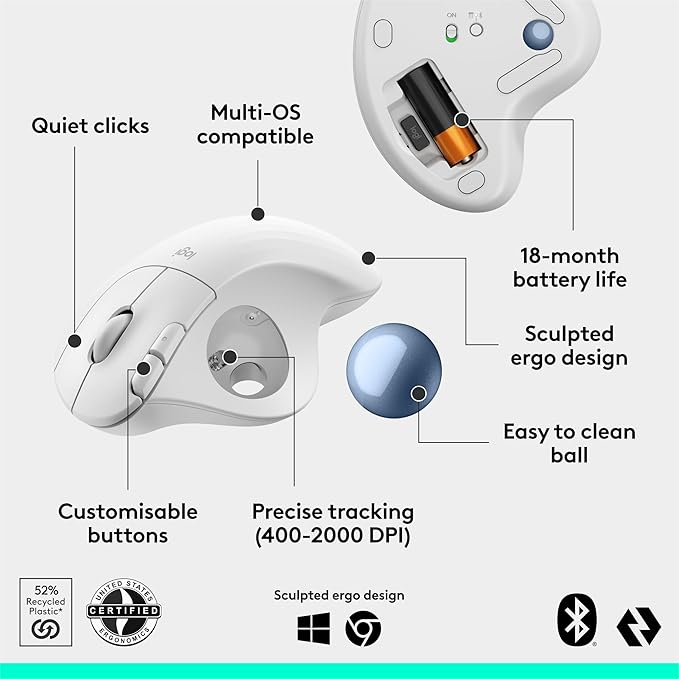 Logitech Ergo M575S Wireless Trackball Mouse, Wireless Ergonomic Mouse - Image 6